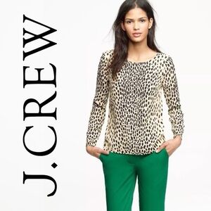 J. Crew Retro Print Black and Cream Cheetah Crepe Blouse, Small